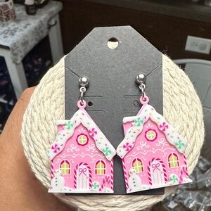 Pink Gingerbread House Earrings
